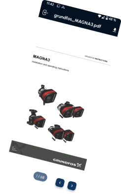 TechDoc-AI App zeigt Grundfos MAGNA3 Bedienungsanleitung als PDF